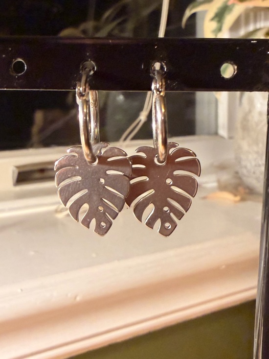 Jewelry - Sterling Silver Monstera Leaf Hoop Earrings